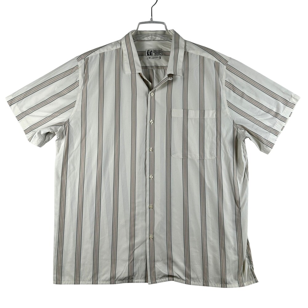 Marmot Mountain Works Shirt Mens 2XL White Stripe Short Sleeve Button Up Casual